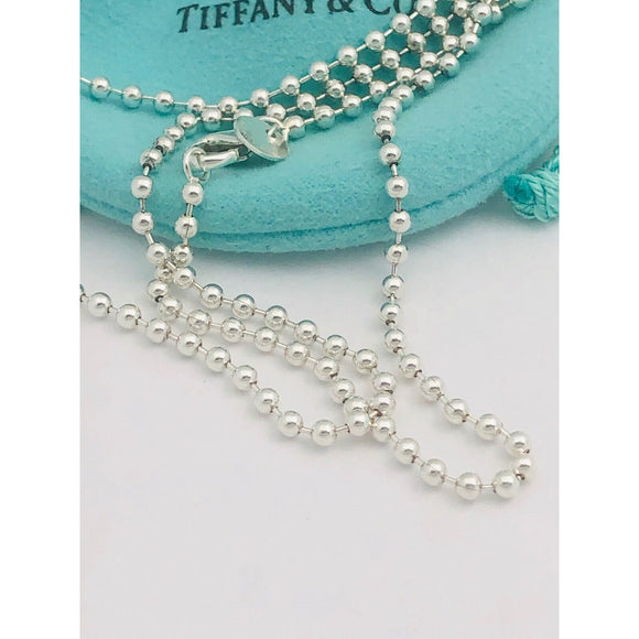 16" Tiffany & Co Bead Dog Chain Necklace 2.5mm beads in Sterling Silver