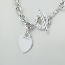 18" Tiffany & Co Silver Blank Heart Tag Toggle Necklace with Blue Pouch-3