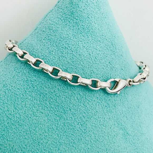 7" Tiffany & Co Sterling Silver Large Oval Rolo Round Link Chain Bracelet