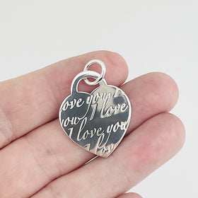 Tiffany & Co I LOVE YOU Notes Heart Script Charm or Pendant in 925 Silver