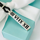 Tiffany 16” Atlas Necklace Bar Pendant in Black Enamel, Silver, Rubber Cord-4