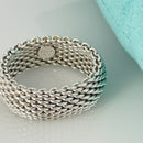 Size 7.5 Tiffany & Co Somerset Mesh Dome Ring Weave Mens Unisex in Silver-5