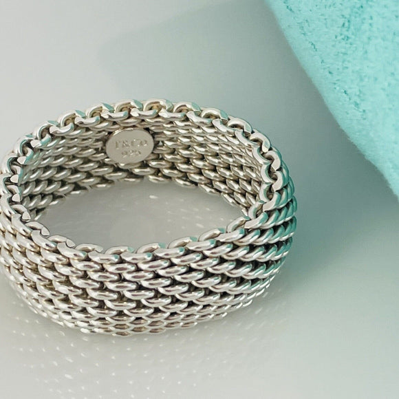 Size 7.5 Tiffany & Co Somerset Mesh Dome Ring Weave Mens Unisex in Silver