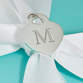 Tiffany Silver Letter M Alphabet Initial Heart Notes Engraved Charm Pendant - 0