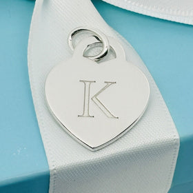 Tiffany Letter K Heart Pendant or Charm Notes Alphabet in Sterling Silver
