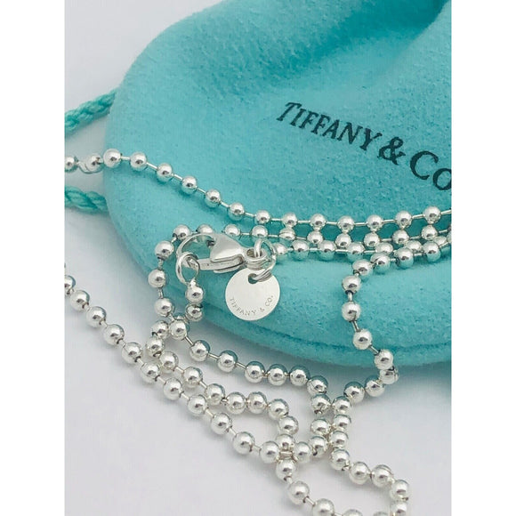30" Tiffany & Co Mens Coin Edge ID Dog Tag Bead Chain Necklace