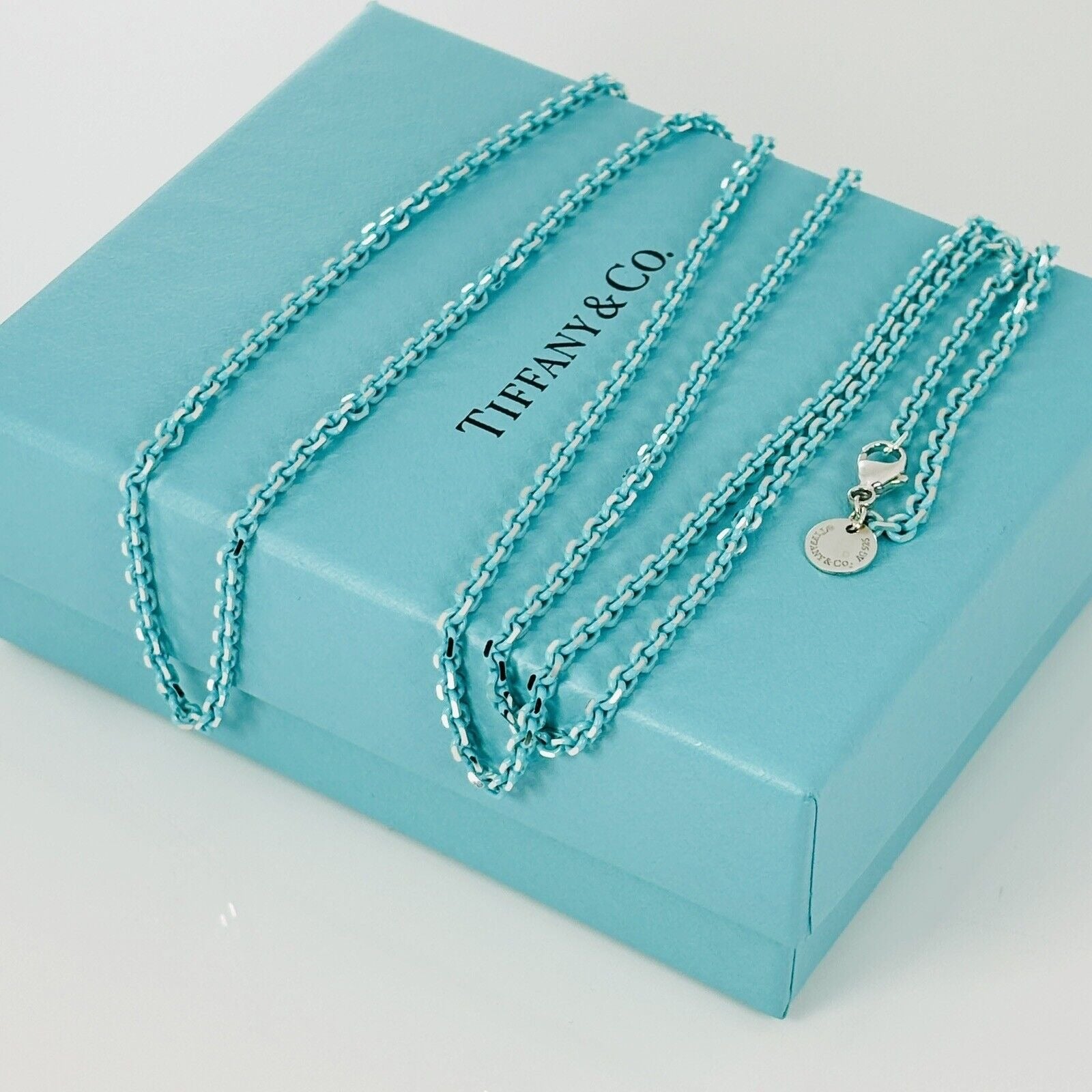 Tiffany & Co Sparkler Blue Coated Silver Enamel Chain Necklace 30