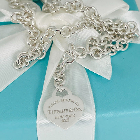 17.5" Please Return to Tiffany & Co Y Drop Heart Tag Necklace in Sterling Silver