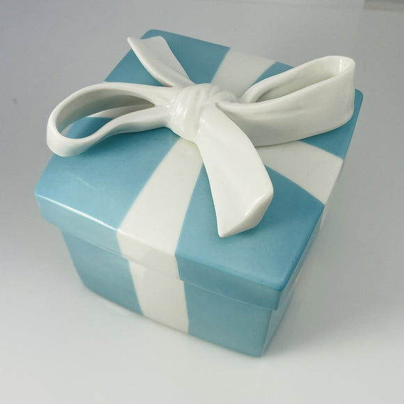 4.3" Large Tiffany Porcelain Blue Trinket Gift Box Ceramic Jewelry Container