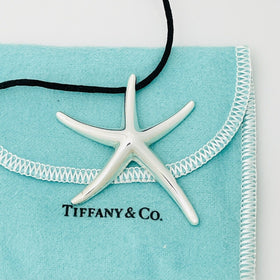 Tiffany Starfish Pendant Extra Large by Elsa Peretti Silver Black Silk Necklace