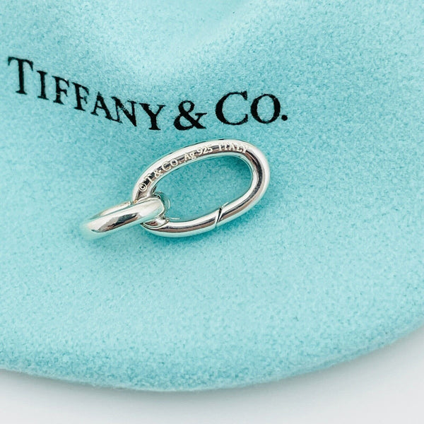 Tiffany Oval Clasping Link Blue Enamel Charm or Bracelet Necklace Extender - 4