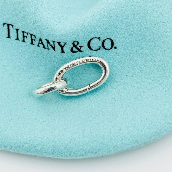 Tiffany Oval Clasping Link Blue Enamel Charm or Bracelet Necklace Extender