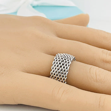 Size 7 Tiffany & Co Somerset Mesh Basket Weave Ring in Sterling Silver Unisex