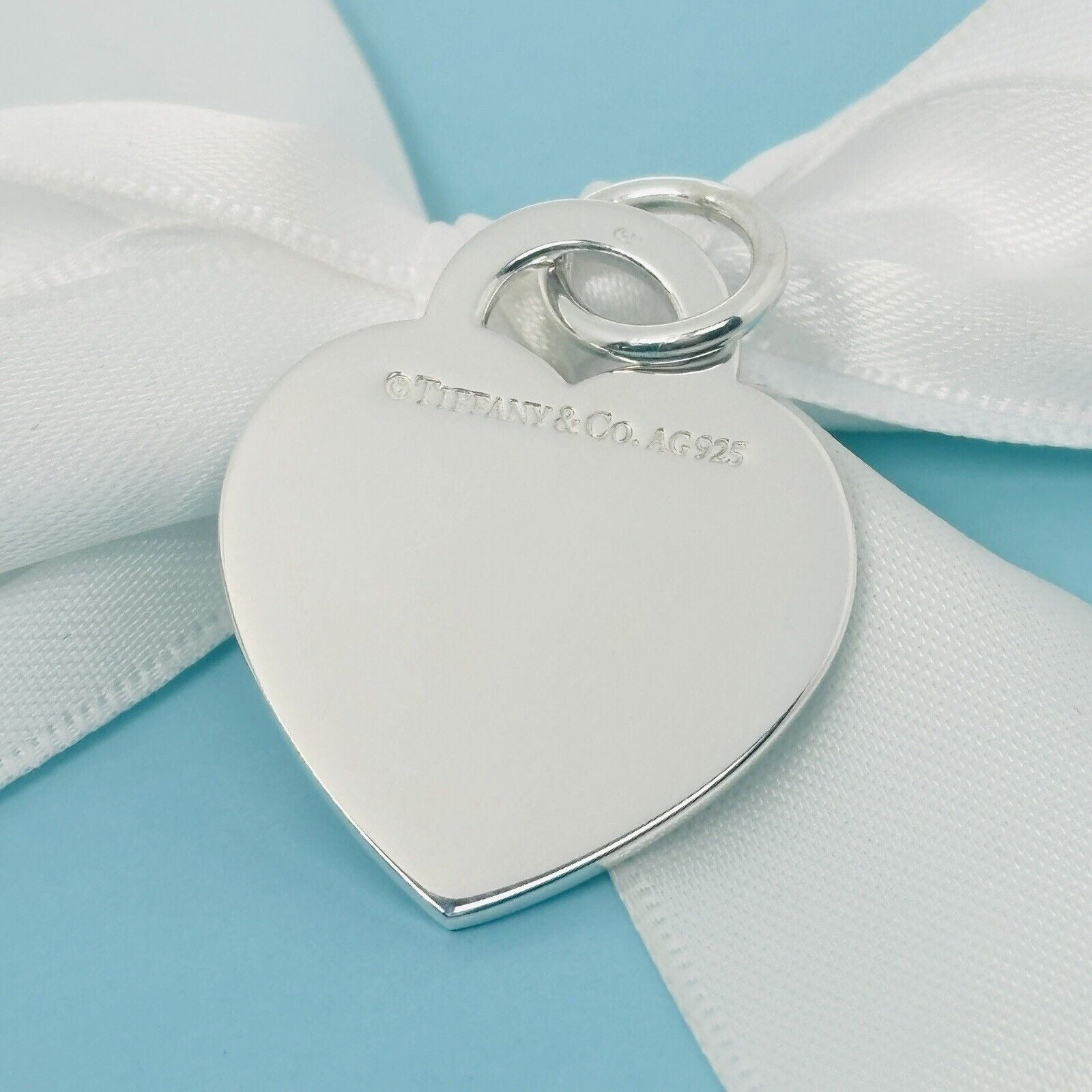 Large Return to Tiffany Etched Love Arrow Heart Tag Pendant Charm Cupid Silver