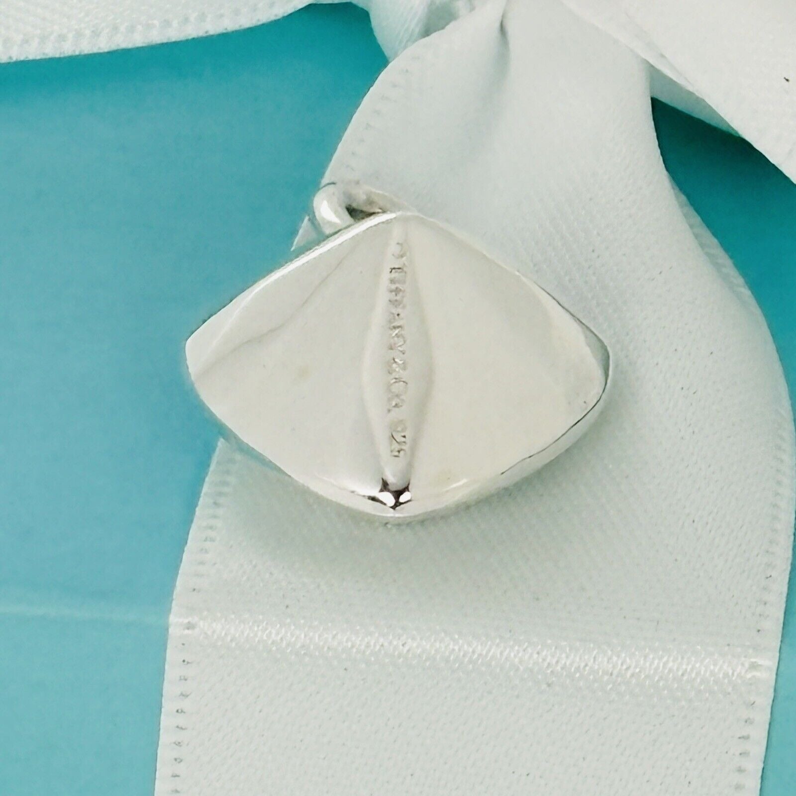 Vintage Tiffany  Diamond Cut Puffed Heart Pendant or Charm in Silver