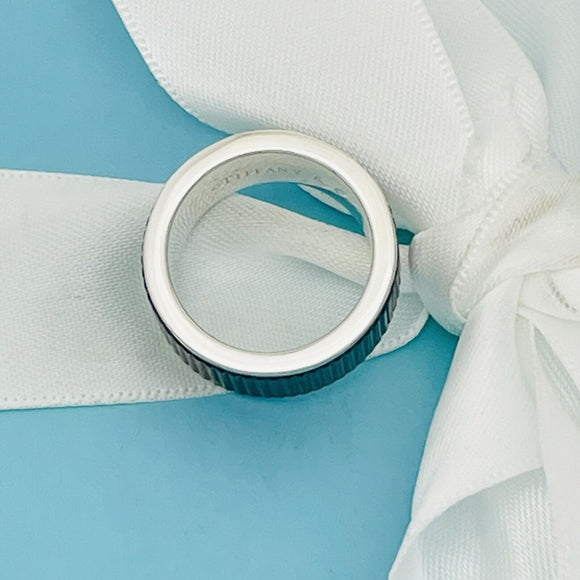 Size 6 Tiffany & Co Midnight Black Coin Edge Titanium and Silver Ring