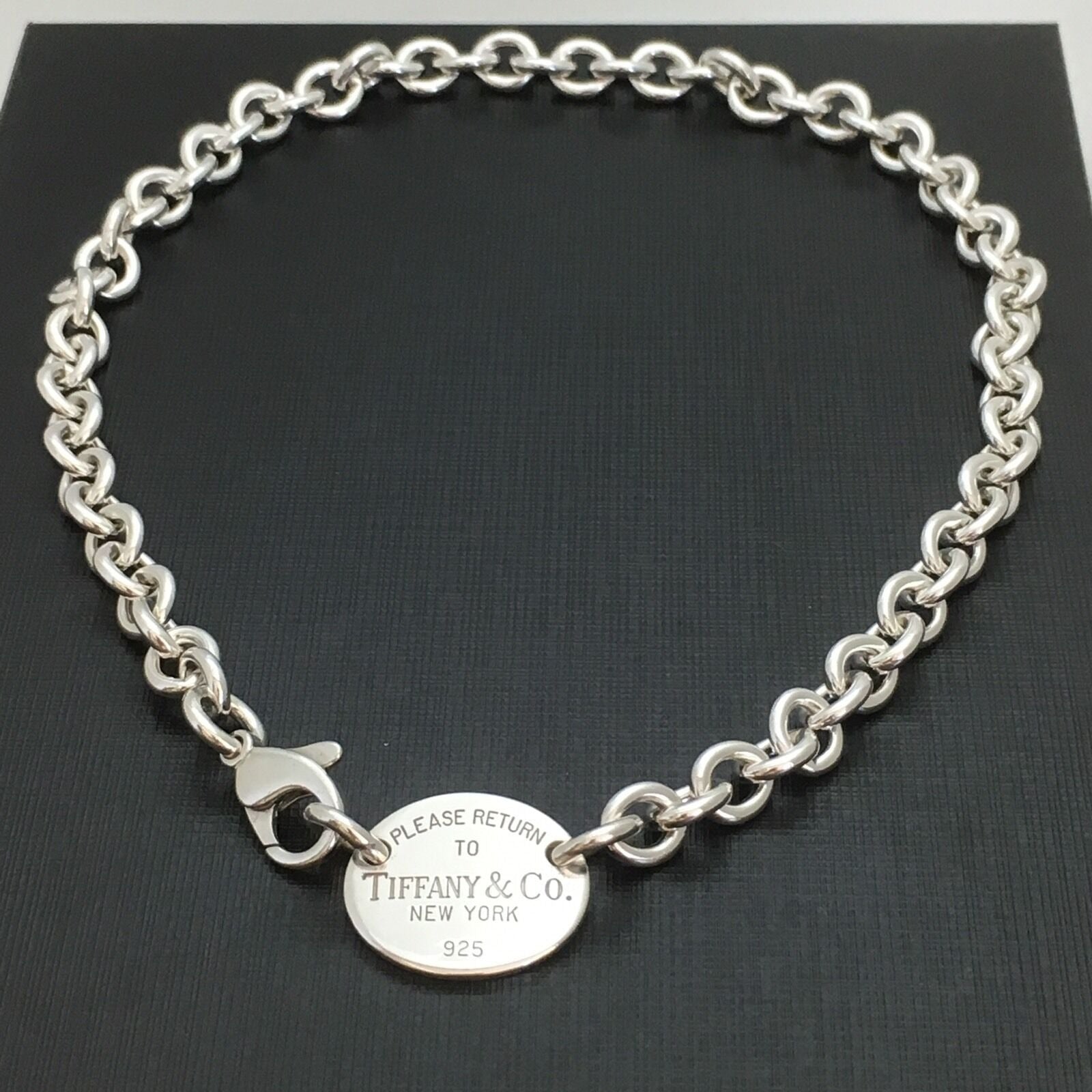17” Please Return To Tiffany Oval Tag Choker Pendant Necklace in Sterling Silver
