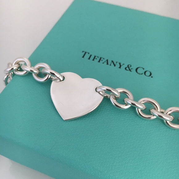 8.5" Large Please Return To Tiffany & Co Center Heart Charm Bracelet in Silver