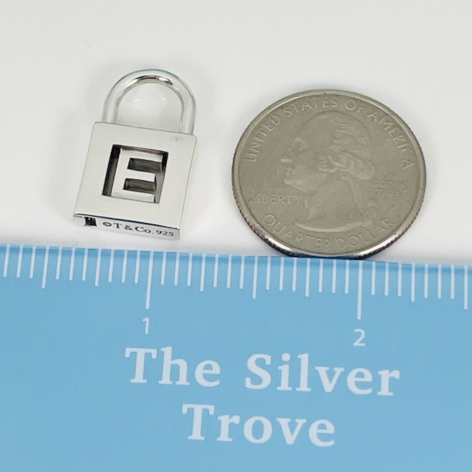 Tiffany & Co Sterling Silver Letter E Alphabet Initial Padlock Charm Pendant