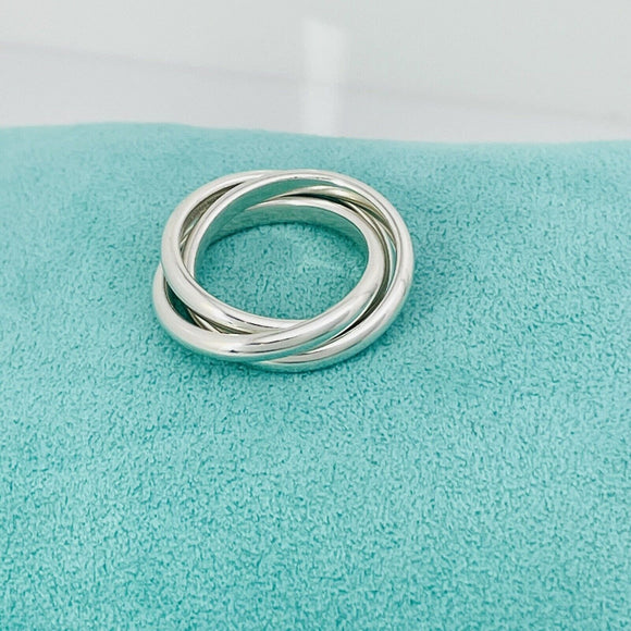 Size 7 Tiffany & Co Sterling Silver 3 Band Triple Rolling Interlocking Ring