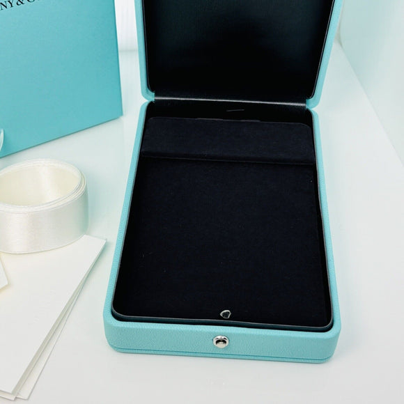 Tiffany & Co Necklace Earring Set Storage Presentation Gift Box Blue Leather Lux