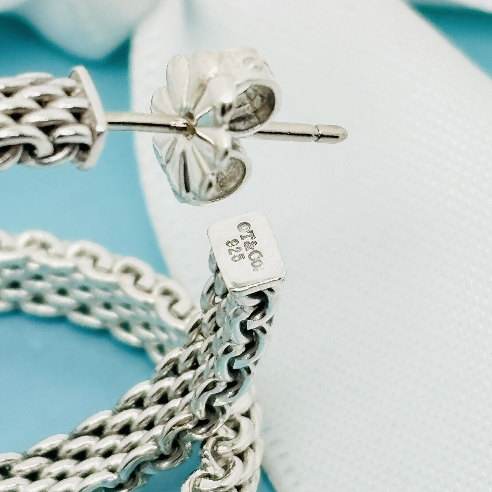 Tiffany & Co 1.2" Large Somerset Mesh Hoop Huggie Earrings in Sterling Silver