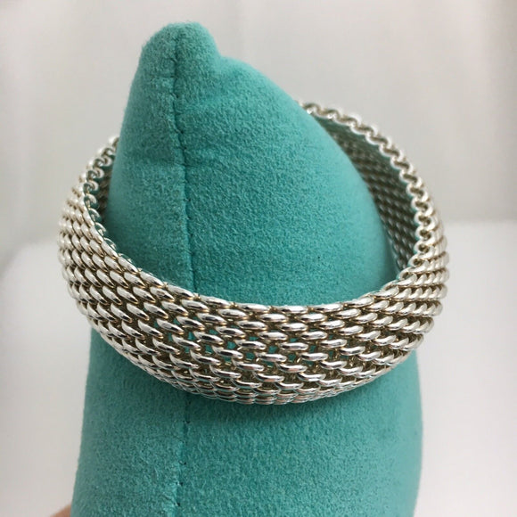 7" SMALL Tiffany & Co Sterling Silver Somerset Mesh Weave Bangle Bracelet
