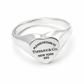 Size 9.5 Return to Tiffany Heart Signet Ring in Sterling Silver