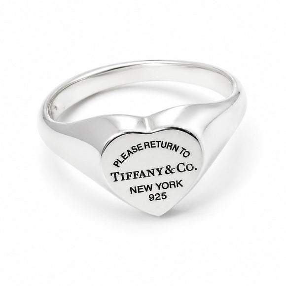 Size 9.5 Return to Tiffany Heart Signet Ring in Sterling Silver