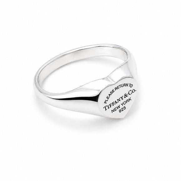 Size 9.5 Return to Tiffany Heart Signet Ring in Sterling Silver