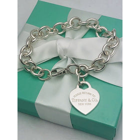 7.75" Return to Tiffany Sterling Silver Heart Tag Charm Bracelet - 0
