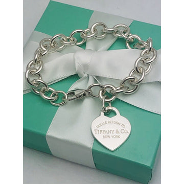 7.75" Return to Tiffany Sterling Silver Heart Tag Charm Bracelet - 0
