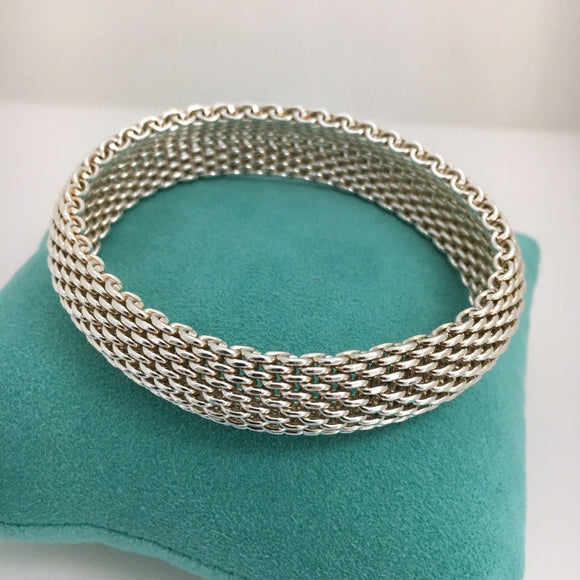7" SMALL Tiffany & Co Sterling Silver Somerset Mesh Weave Bangle Bracelet