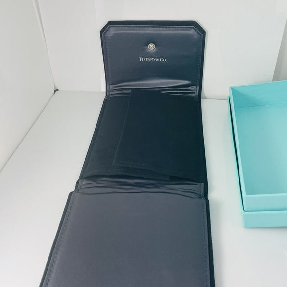 Tiffany Black Folding Suede Necklace Presentation Blue Gift Box Storage Pouch