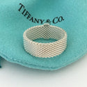 Size 6.5 Tiffany Somerset 4 Diamond Mesh Weave Band Ring in Sterling Silver - 7