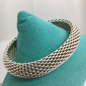 7" SMALL Tiffany & Co Sterling Silver Somerset Mesh Weave Bangle Bracelet