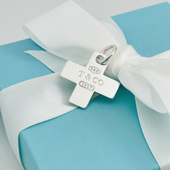 Tiffany & Co 1837 Cross Pendant Charm Mens Unisex in Sterling Silver AUTHENTIC