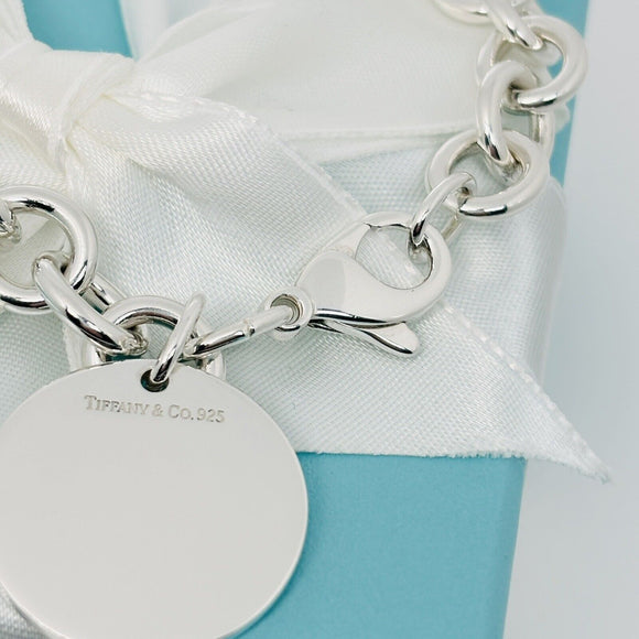 Tiffany Round Circle Tag Charm Bracelet with Engravable Blank Disc Engraving