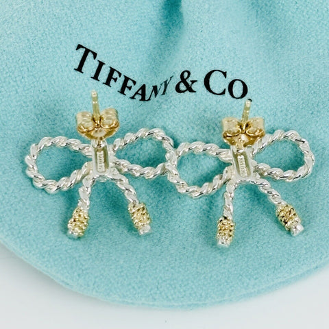 Vintage Tiffany Twist Rope Bow Earrings in Silver and 18K Gold - 0