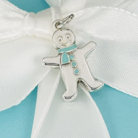 Tiffany & Co Gingerbread Man Christmas Charm in Blue Enamel and Silver