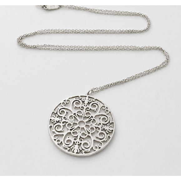 20" Tiffany Large Enchant Filigree Round Pendant Necklace and Chain / 925 Silver