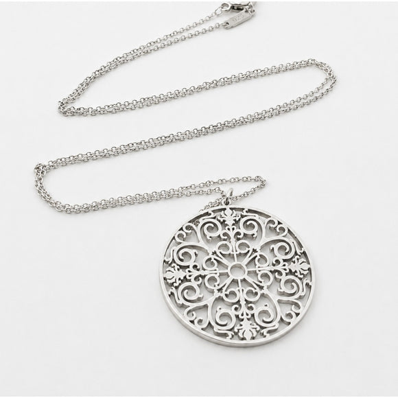 20" Tiffany Large Enchant Filigree Round Pendant Necklace and Chain / 925 Silver