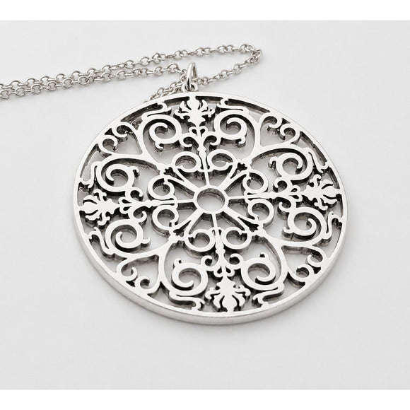 20" Tiffany Large Enchant Filigree Round Pendant Necklace and Chain / 925 Silver