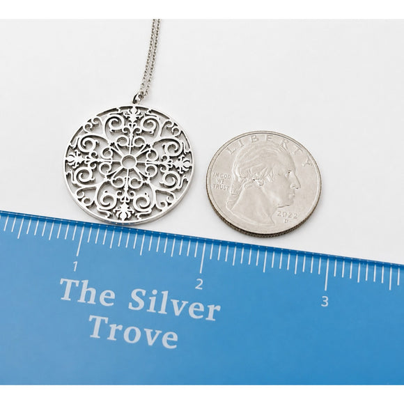 20" Tiffany Large Enchant Filigree Round Pendant Necklace and Chain / 925 Silver