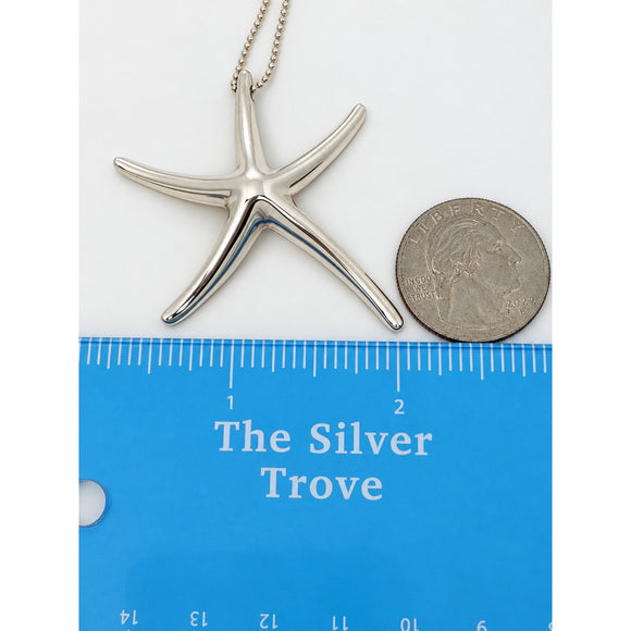 Tiffany & Co. Starfish Pendant Extra Large by Elsa Peretti Silver 30" Bead Necklace