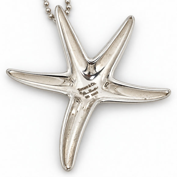 Tiffany & Co. Starfish Pendant Extra Large by Elsa Peretti Silver 30" Bead Necklace