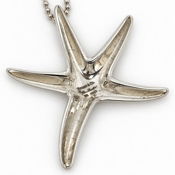 Tiffany & Co. Starfish Pendant Extra Large by Elsa Peretti Silver 30" Bead Necklace