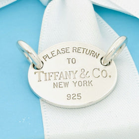Please Return to Tiffany & Co Sterling Silver Oval Tag Pendant From Choker