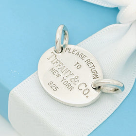 Please Return to Tiffany & Co Sterling Silver Oval Tag Pendant From Choker - 0