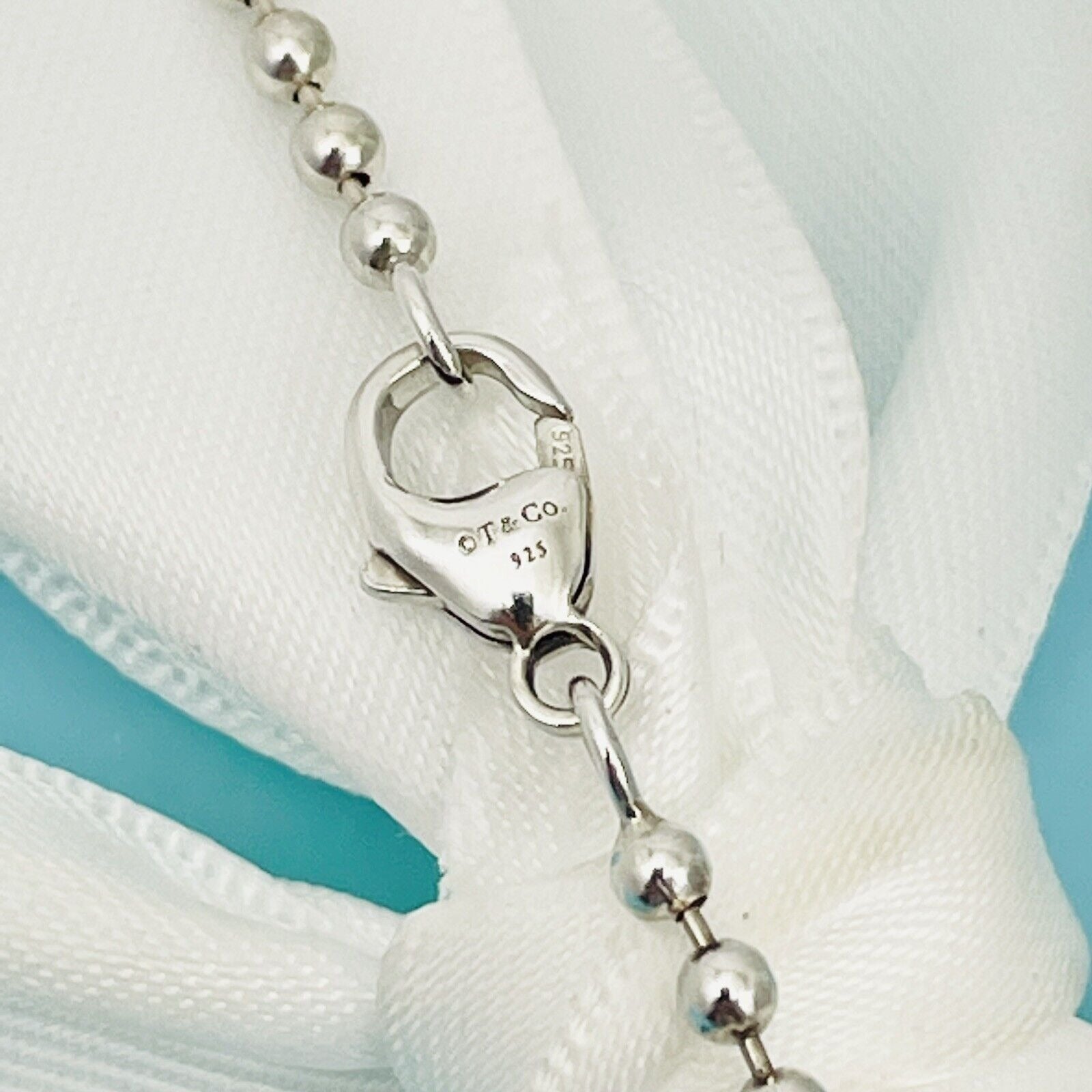 34" Tiffany and Co Dog Chain Bead Mens Unisex Necklace in Silver